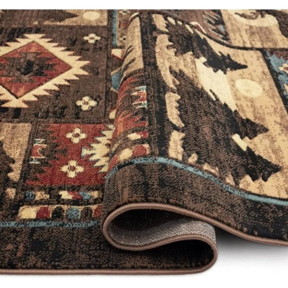New 5.2x7.2 Buffalo Bear Rustic Area Rug, Brown Red Carpet for Home